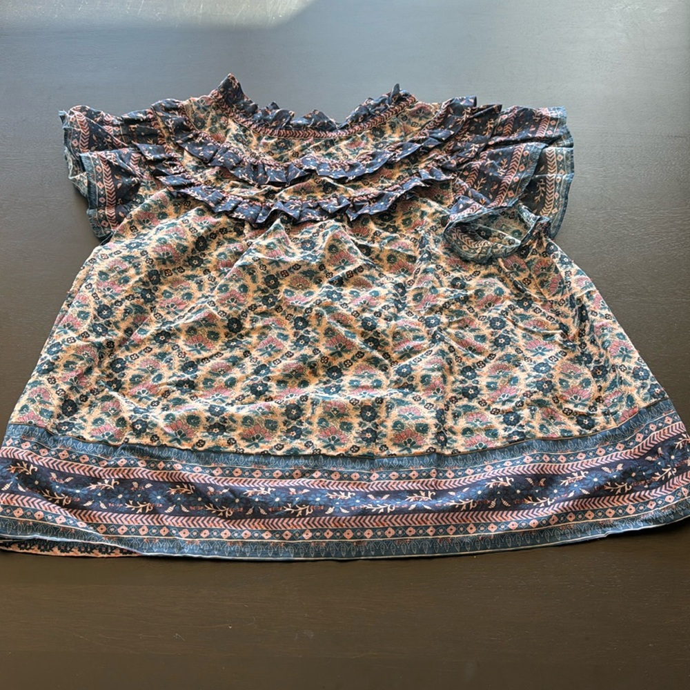 Indian cotton bohemian top with ruffled collar and sleeves by Sea New York